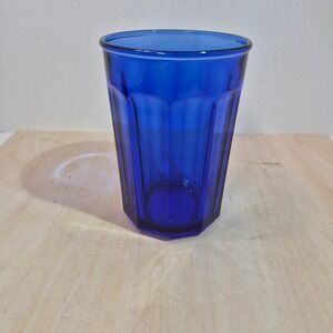 Vintage Cobalt Blue Glass Tumbler Made in France Paneled Drinking Glass